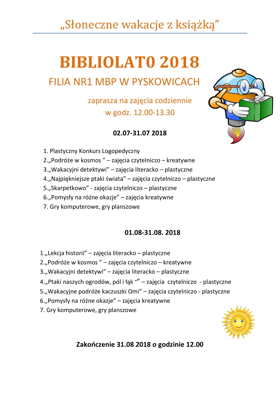 Plakat Bibliolato 2018 Filia nr1 MBP w Pyskowicach