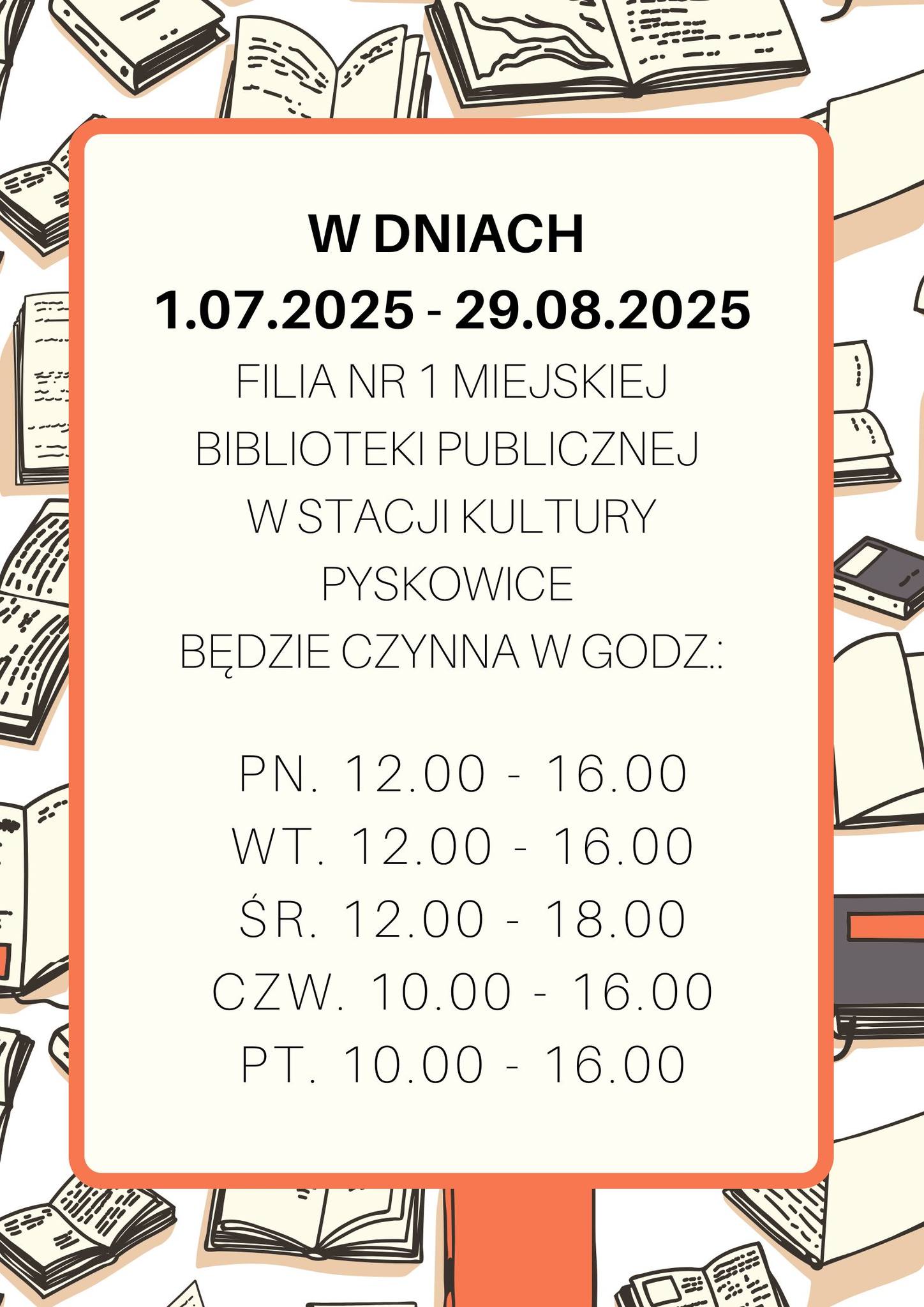 Filia Nr 1 MBP w Stacji Kultury - godziny otwarcia w wakacje