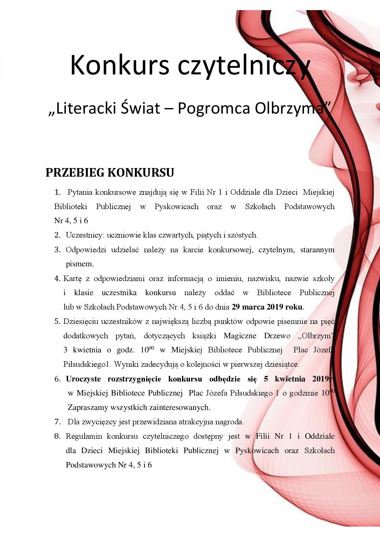 Plakat Konkurs czytelniczy "Literacki Świat - Pogromca Olbrzyma"