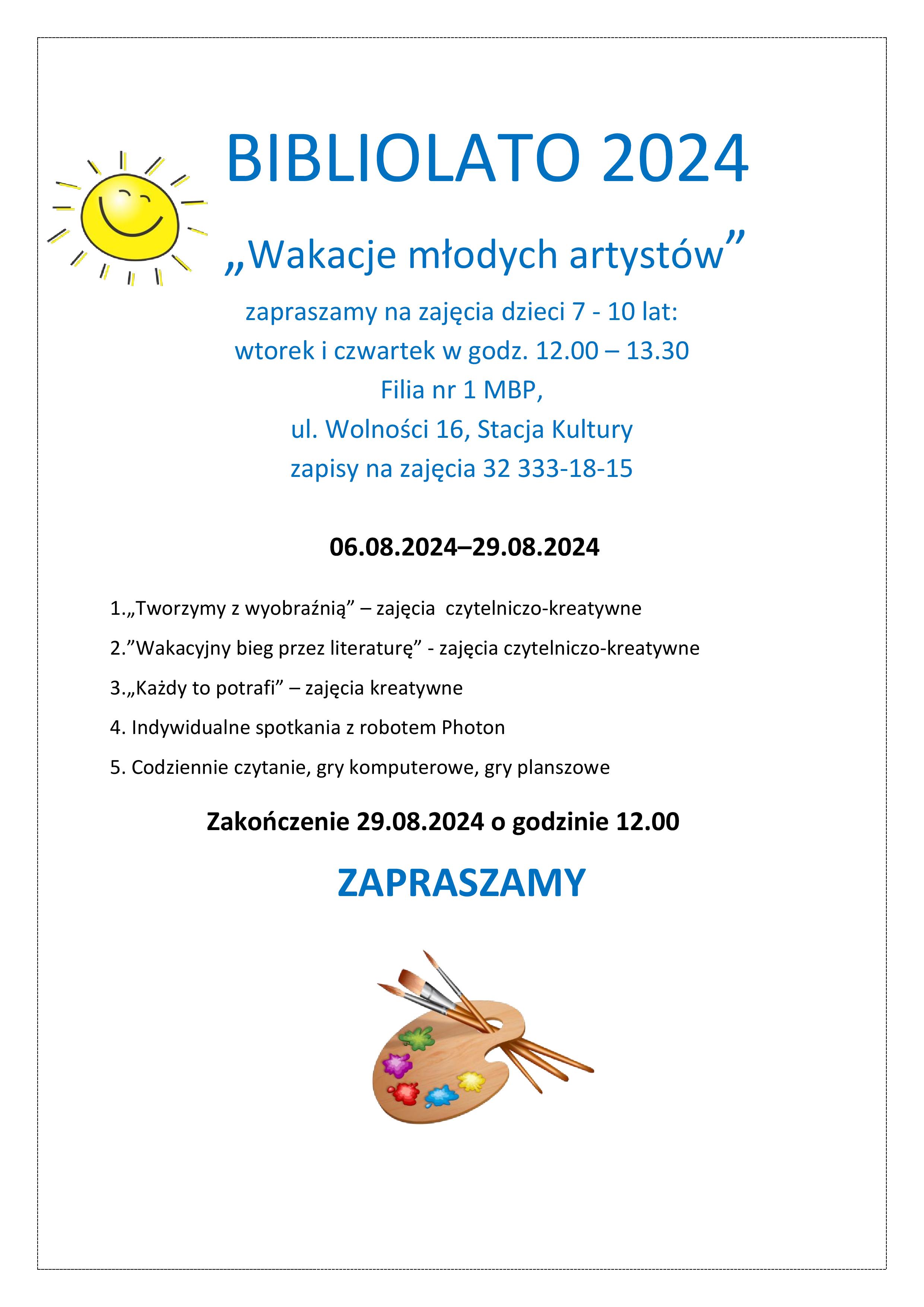 zapraszamy na zajęcia dzieci 7 - 10 lat: wtorek i czwartek w godz. 12.00 – 13.30 Filia nr 1 MBP, ul. Wolności 16, Stacja Kultury zapisy na zajęcia 32 333-18-15