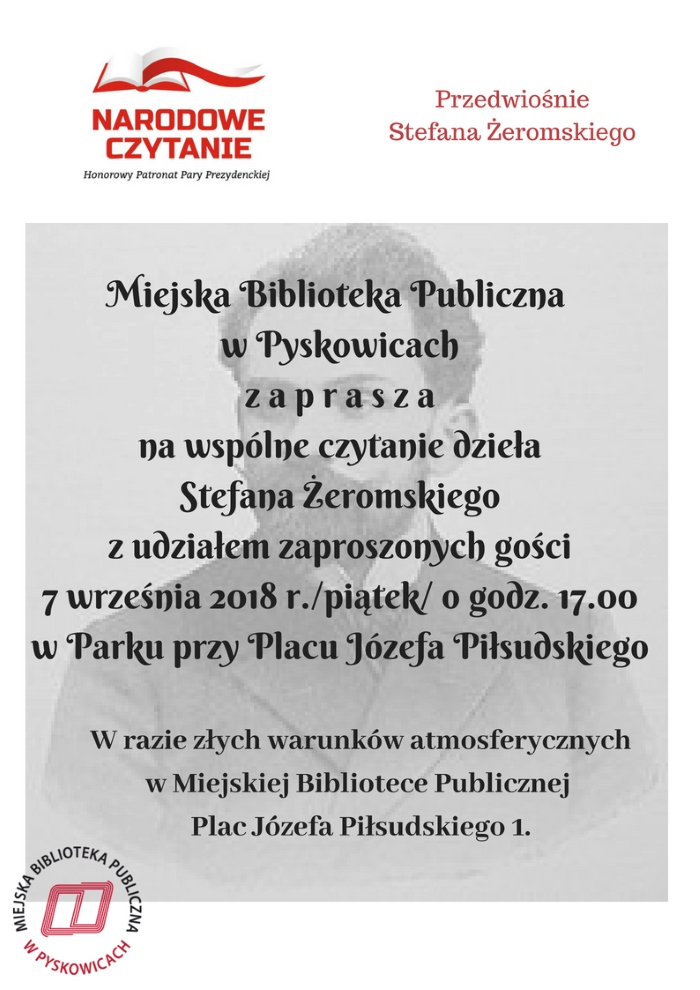 W piątek (7 września) o godz. 17.00 Zapraszamy do MBP Pyskowice, adres Pl. marsz. Piłsudskiego 1