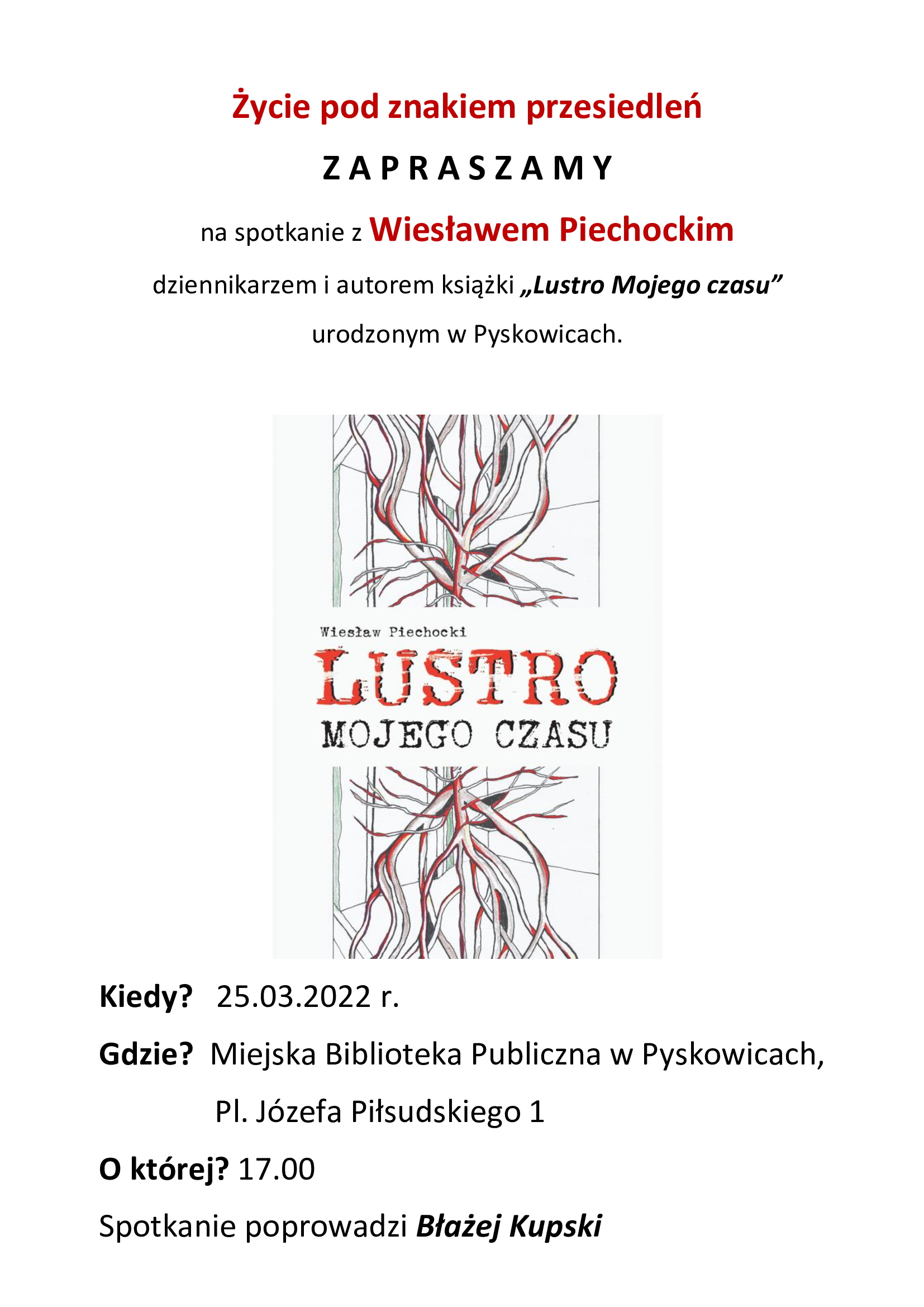 Spotkanie o godzinie 17 dnia 25 marca 2022 roku w MBP Pyskowice Pl. Józefa Piłsudskiego 1