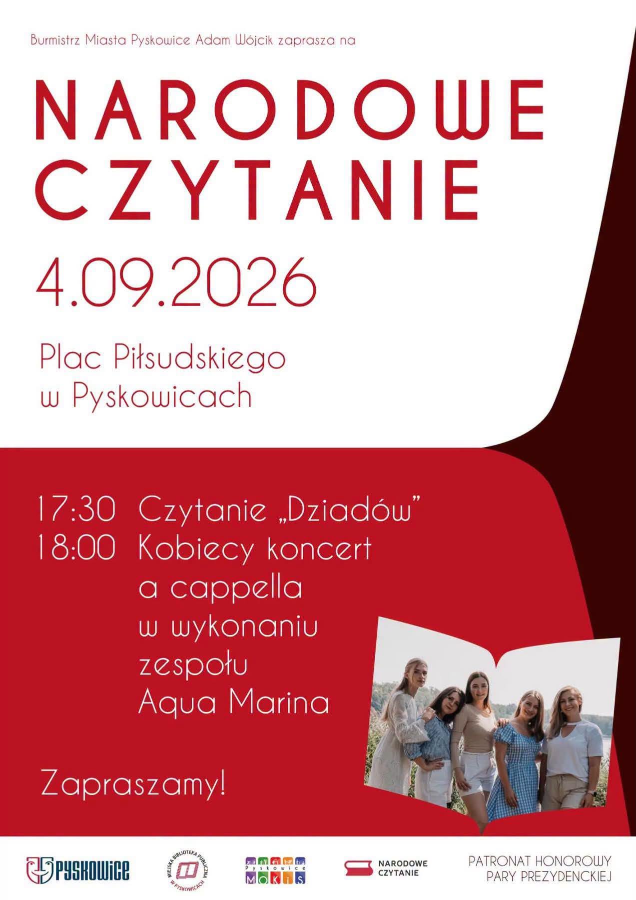 4 września 2026r. Narodowe czytanie na Placu Józefa Piłsudskiego o&nbsp;godzinie 17:30