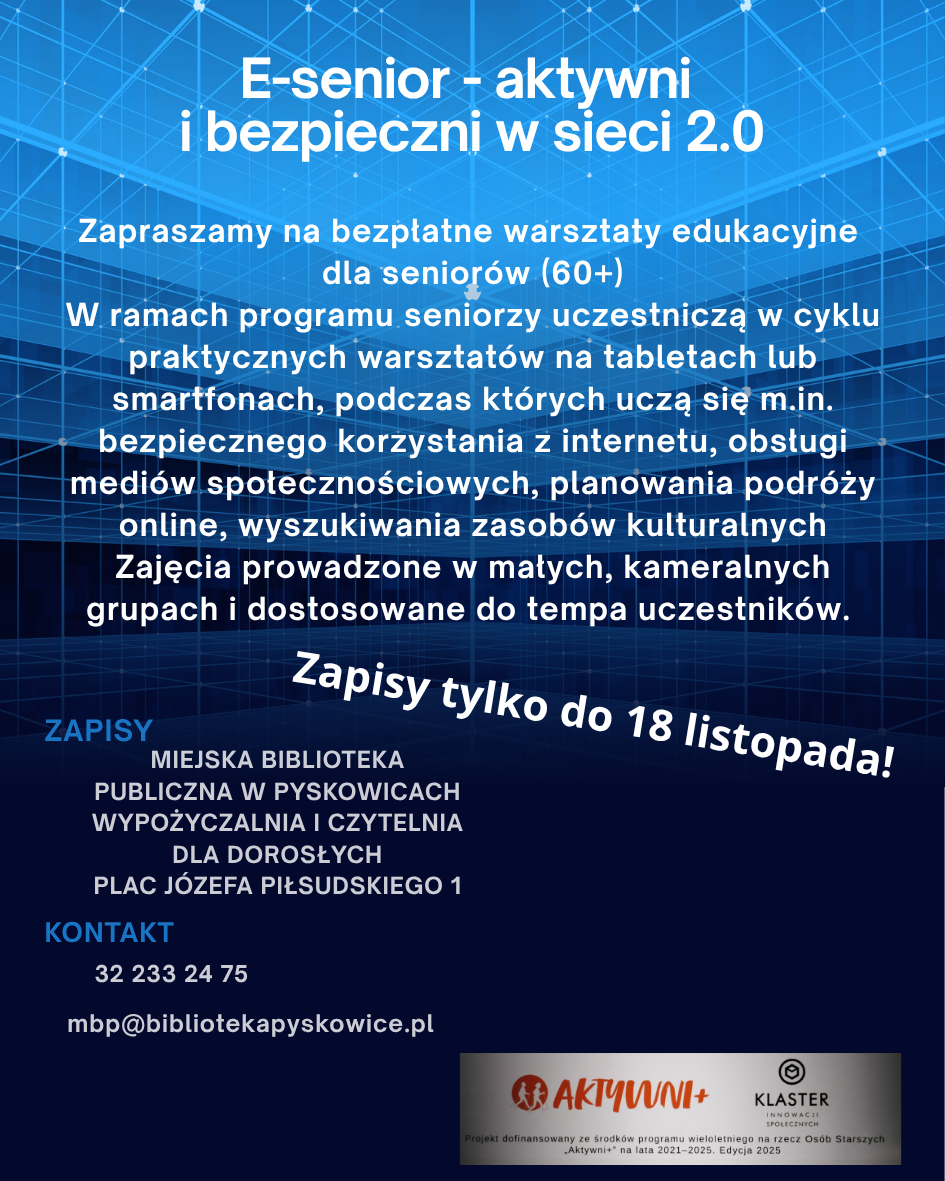 Plakat E-senior aktywny i bezpieczny w sieci
