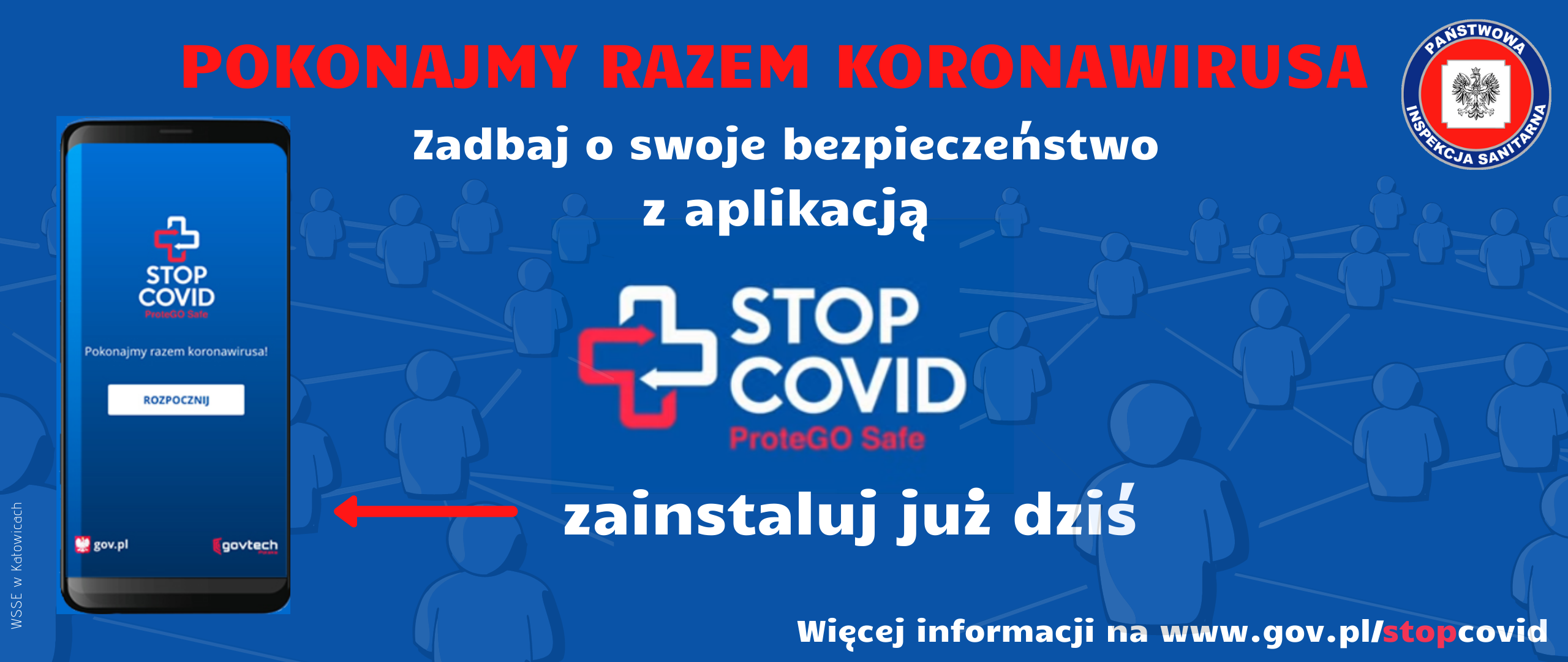 Baner promujący aplikację Stop Covid ProteGO Safe