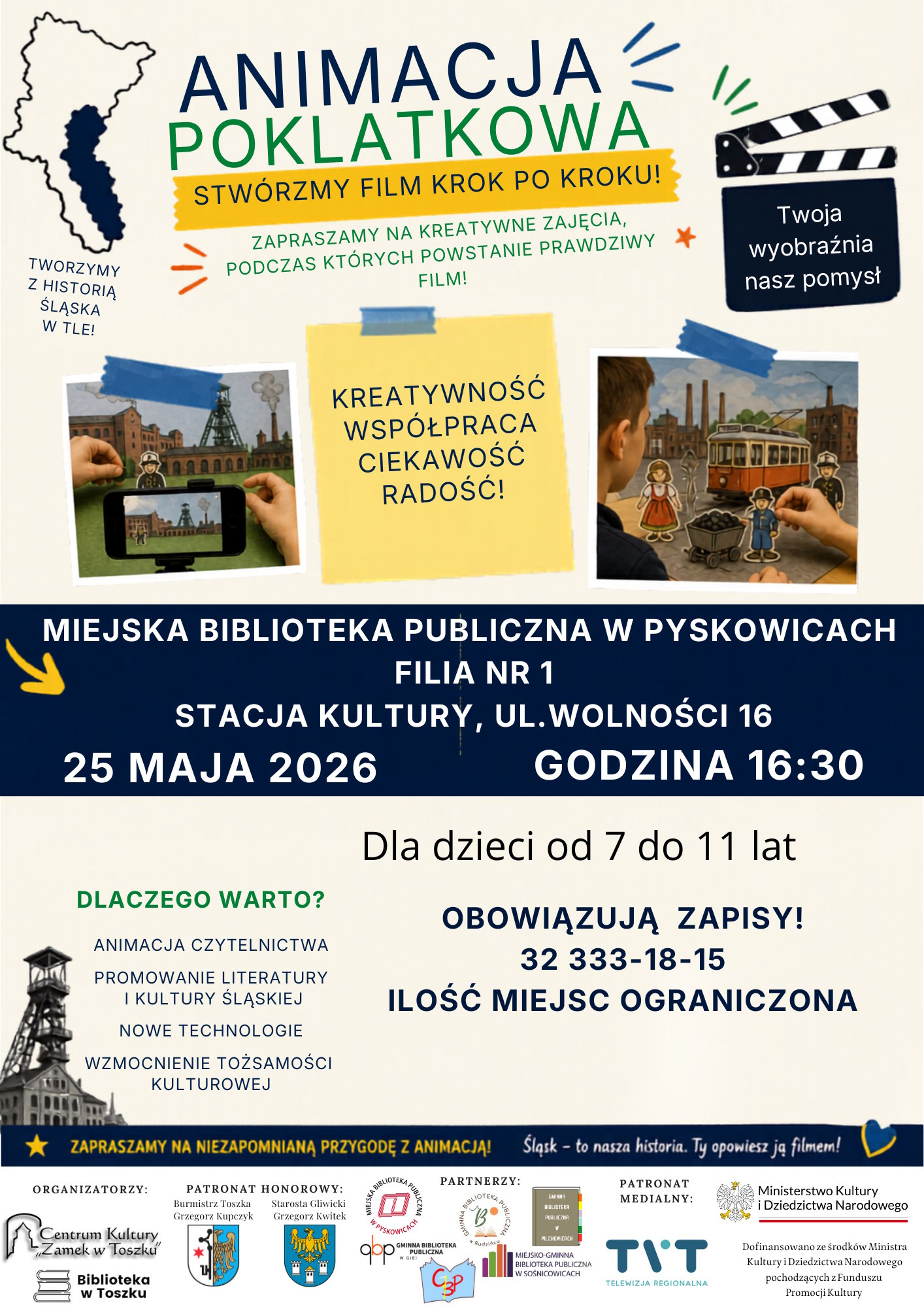 Animacja poklatkowa 25 maja 2026 o godzinie 16:30 - stacja kultury przy ul. Wolności 16 w Pyskowicach