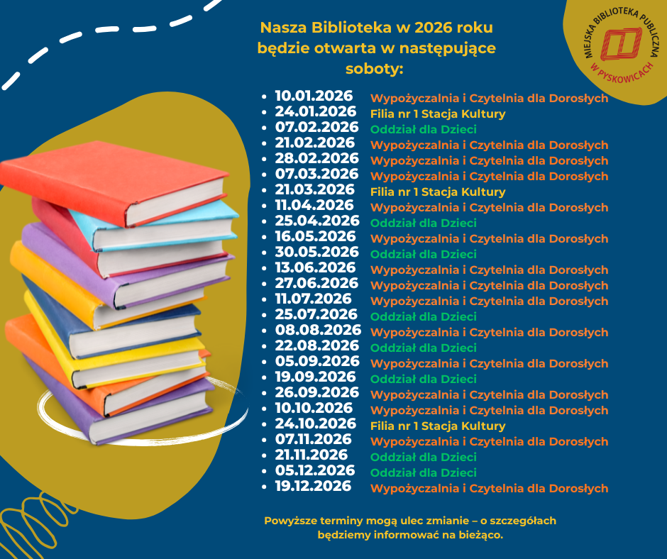 Wymienione soboty, w&nbsp;których czynna jest biblioteka, oddział oraz filia